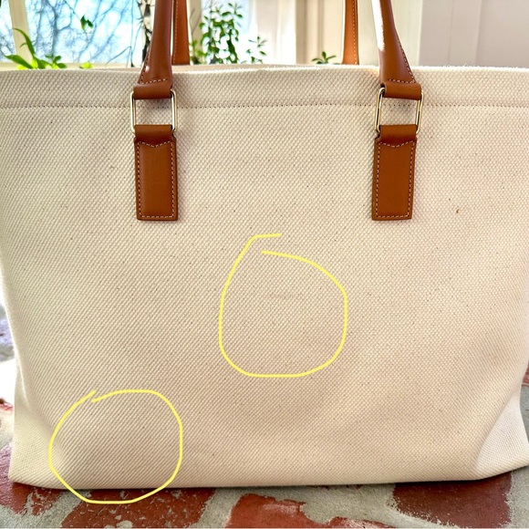 CELINE Horizontal Cabas Tote Hand Bag, Canvas Calf Skin, White, DISCONTINUED - Picture 3 of 16